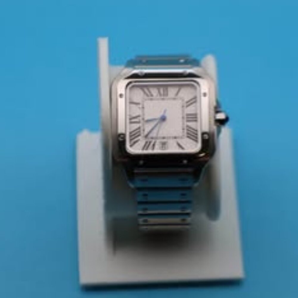 Square Stainless Steel Watch | Blue Hands & Sapphire Crown | Automatic Elegance
